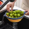 Cesta de Frutas e Legumes com Alça Redonda Cesta para Lavar Legumes Ferramenta de Cozinha Plástica Criativa Doméstica Cesta Drenante Retrátil Dobrável