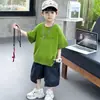 0768 Traje de Verano para Niños 2026 Nuevo Estilo Coreano Elegante Conjunto de Dos Piezas de Manga Corta para Niños Pequeños