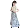 Conjunto de Verão para Meninas, Novo Conjunto Estilo Chinês para Crianças Maiores, Blusa Elegante de Manga Curta com Gola de Botão, Conjunto de Duas Peças Estilo Tendência Nacional