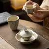 Conjunto de chá de cerâmica série glicínia pintado à mão com glacê de caramelo: gaiwan, bule, xícara de chá de mão, xícara do mestre, suporte para xícara de chá e xícara de justiça