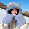 Bonito Sombrero de Oso para Mujer, Nuevo Estilo de Invierno, Felpa, Cortavientos, Engrosado, Cálido, Adelgazante de Rostro, Protector de Orejas, Gorro Bufanda