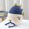 Gorro de otoño e invierno para bebé, lindo pompón grande, tejido, protección para las orejas de niños, sombrero de lana cálido de doble capa, muy lindo, osito