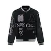 Chaqueta de Béisbol con Bordado Pesado de Letras y Mangas de Cuero PU en Contraste, Chaqueta Gruesa de Corte Holgado para Hombre Estilo Americano Streetwear
