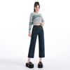 Pantalones rectos azules retro de nueve puntos, diseño de tubo de humo, jeans de moda de cuero de marca, cintura alta, adelgazantes, pantalones baguette que combinan con todo.