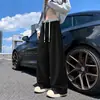 Calça de moletom reta de peso pesado, com caimento fluido e cós em blocos de cor, para homens e mulheres, novo estilo outono, modelagem solta, calça esportiva casual de malha roxa