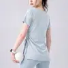 7A Transpirable Antibacteriano Manga Corta de Yoga para Mujer Cintura Lateral Fruncido Cordón Adelgazante Fresco Top Deportivo Cubre Cadera Ropa de Yoga