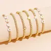 Pulsera de Brazalete de 6 Piezas con Letra MAMA Dorada de Acrílico y Corazón con Perlas Doradas, Venta Caliente Transfronteriza, Adecuada para Pulsera del Día de la Madre