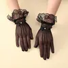 Guantes de Boda Nupcial Transfronterizos, Guantes de Vestido de Novia de Malla con Lentejuelas y Lazo, Guantes de Encaje Ceremonial Elásticos Huecos