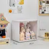 Caja de Exhibición Labubu Estilo Crema Transparente Caja Sorpresa Soporte de Exhibición para Almacenamiento Bloque de Construcción Apilable Figura de Muñeco Caja de Almacenamiento