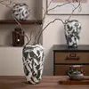 Jarrón Blanco de Cerámica Rugosa Estilo Vintage, Adorno Cerámico de Mesa para Hotel y Casa de Huéspedes, Arreglo Floral Inspirado en Zen, Jingdezhen