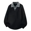 Invierno Nuevo Estilo Engrosado Falso Dos Piezas Cuello Solapa Suéter de Punto para Hombres y Mujeres Jóvenes Parejas Casual Holgado Suéter