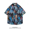 Camisa de Manga Corta de Nicho Ins de Moda para Hombre Verano Casual Playa Estampada Street Holgada Top de Media Manga