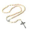 [En Stock] Rosario de Madera con Cruz, Cuentas Marrones Trenzadas, Accesorios Transfronterizos de Pascua