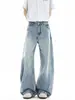 Jeans de estilo americano lavados azul claro con dobladillo curvo para hombre y mujer, pantalones casuales de alta costura para el verano 2026, pantalones anchos sueltos y fluidos
