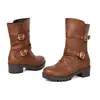 Comércio exterior transfronteiriço novas botinhas femininas estilo retrô britânico bico redondo salto grosso fivela de cinto calce fácil 35-45 botinhas