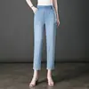 7031 Jeans de Tencel Primavera y Verano para Madres Pantalones para Mujeres de Mediana Edad Harlan Nueve Puntos Frescos Transpirables Finos Ajustados para Mujer
