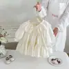 Vestido para meninas pequenas e crianças, novo estilo coreano de outono, com gola de lapela e acabamento em renda, elegante vestido de princesa de manga comprida para bebês