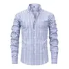 Camisa Masculina Jiachuan Cross-Border de Malha Elástica nas Quatro Direções com Estampa Digital de Listras e Manga Longa com Lapela Camisas Masculinas Roupas Masculinas Atacado