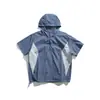 Ropa para Hombre Beijie 2026 Verano Nuevo Color Bloqueado Ropa Deportiva al Aire Libre con Capucha Camiseta para Hombre Tendencia Holgada Manga Corta Chaqueta