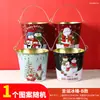 Cubo de Hielo de Hojalata Estilo Navidad Creativo, Cubo de Snacks de Dibujos Animados, Cubo de Viaje de Hierro, Cubo para Cubitos de Hielo con Asa