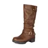 Comercio Transfronterizo AliExpress Zapatos de Mujer: Botas Altas de Tacón Medio con Punta Redonda y Correa de Hebilla, Botas de Caballero, Botas de Mujer Talla Grande para Otoño e Invierno