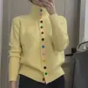 Suéter Suave Holgado Estilo Coreano para Mujer, Estilo Dulce y Suave, Tejido de Punto de Cuello Alto Corto Abotonado de Colores para Principios de Otoño