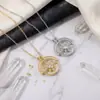 Nuevo collar de disco de diseño hueco transfronterizo de otoño con patrón de estrella de ocho puntas y circón para mujer, cadena de clavícula de nicho