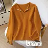 Suéter de Punto con Media Cremallera para Otoño e Invierno, Suéter con Botones Coloridos para Mujer, Color Naranja Calabaza