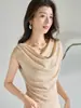 26 Nuevo Top Chaleco de Manga Acampanada Color Caqui Claro Primavera/Verano con Diseño de Cuello Superpuesto Camiseta para Mujer 22771