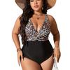 Traje de Baño Entero Talla Grande Europeo y Americano Transfronterizo 2025 para Mujer con Estampado de Leopardo Estampado Digital Amazon Spot Bikini