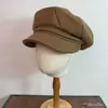 Sombrero Octogonal de Lana Plegado Talla Grande Otoño/Invierno para Mujer Elegante de Temperamento Gorra de Periodista Alarga el Rostro Moderno Versátil Sombrero de Portada de Revista