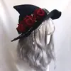 Desfile de bruxa menina sombria de Halloween chapéu de bruxa de veludo lolita chapéu de bruxa de aba larga rosa