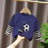 Camiseta de Algodão Manga Longa Infantil 2025 Novo Estilo Outono para Bebês Meninos Casual Fina Falsa Duas Peças