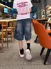 Verão 2026 Nova Moda Versátil Shorts Jeans Grafite Tamanho Grande Feminino Cintura Alta Emagrecedor Rasgado Perna Larga Comprimento Médio Calças