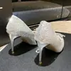 Tacones altos para mujer con pedrería y lentejuelas, punta fina, nuevo estilo verano 2026, zapatos sin cordones, tacón fino, cómodos para usar todo el día, aptos para uso en exteriores