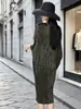 Comercio exterior transfronterizo vestido Miyake lujo ligero sentido de alta gama cuello en V manga murciélago holgado talla extra cubre carne temperamento ceñido a la cadera falda