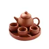 Mini Tetera de Arcilla Púrpura Tetera de Punta de Dedo Mascota de Té Fumando Adornos de Té con Leche Juego de Té Kung Fu para Niños Juego de Tazas de Té Bandeja de Té
