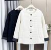 Jaqueta de Algodão Leve Casual da Moda Estilo Coreano Tamanho Plus Size Sem Gola Punho Xadrez Jaqueta Quente para Menina Gorda 100kg 8653