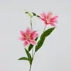 Lírios Artificiais de Pétalas Duplas (2 cabeças) 69cm - Flores Artificiais de Alta Qualidade para Decoração de Mesa, Decoração de Casa de Luxo Leve Estilo Europeu, Adereços de Fotografia