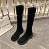 Botas Longas de Camurça 2024 Outono e Inverno Nova Moda All-match Botas Longas Retrô Botas Altas Forradas de Lã Stretch Knight Botas Femininas
