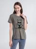 2026 Nuevo Modelo Comercio Exterior Transfronterizo Amazon Ropa para Mujer Europea y Americana Holgada Cuello Redondo Estampado Letra Gato Manga Corta Camiseta