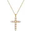 [Acero de titanio de cuerpo completo] cruz de diamantes completos temperamento personalidad estilo minimalista collar de oro real en horno cadena de clavícula femenina ins