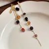 Pendientes Asimétricos con Cuentas de Cristal y Aguja de Plata para Mujer Moda Retro de Nicho Pendientes de Lujo Accesible Pendientes de Gama Alta para Mujer