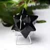 Ornamento Merkabah de Obsidiana de Cristal Natural Decorado com Flor de Estrela de Seis Pontas Flor da Vida Pingente Estéreo Estrela de Oito Pontas