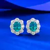 Mu Jing Joyería 2025 Nuevo Modelo Plata S925 Paraíba 6*8mm Aretes con Biselado Surround Estilo Floral Moda para el Día a Día Transmisión en Vivo