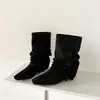 Aumento interno~puntera cuadrada botas cortas estilo western vaquero para mujer botas 2026 otoño nuevo estilo botas sin cordones