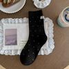 Calcetines de Algodón Blancos Sin Costuras con Parche Bordado de Gato de Dibujos Animados de Moda y Moño, Calcetines de Media Pantorrilla, Calcetines Holgados de Moda y Versátiles
