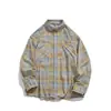 Camisa xadrez escovada de manga comprida, corte solto, estilo retrô americano moderno, para homens e mulheres, moda outono com gola de lapela