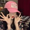 Gorra de béisbol americana retro de cabeza grande para mujer, de ala ancha, con cara pequeña, bordada en estéreo, color rosa, parte superior profunda, producto de alta calidad.