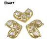 Wt-Pc019 Perla Natural de Agua Dulce Geométrico Redondo Cruz Perla Incrustada con Conector en Forma de Corazón Chapado en Oro de 18 Quilates